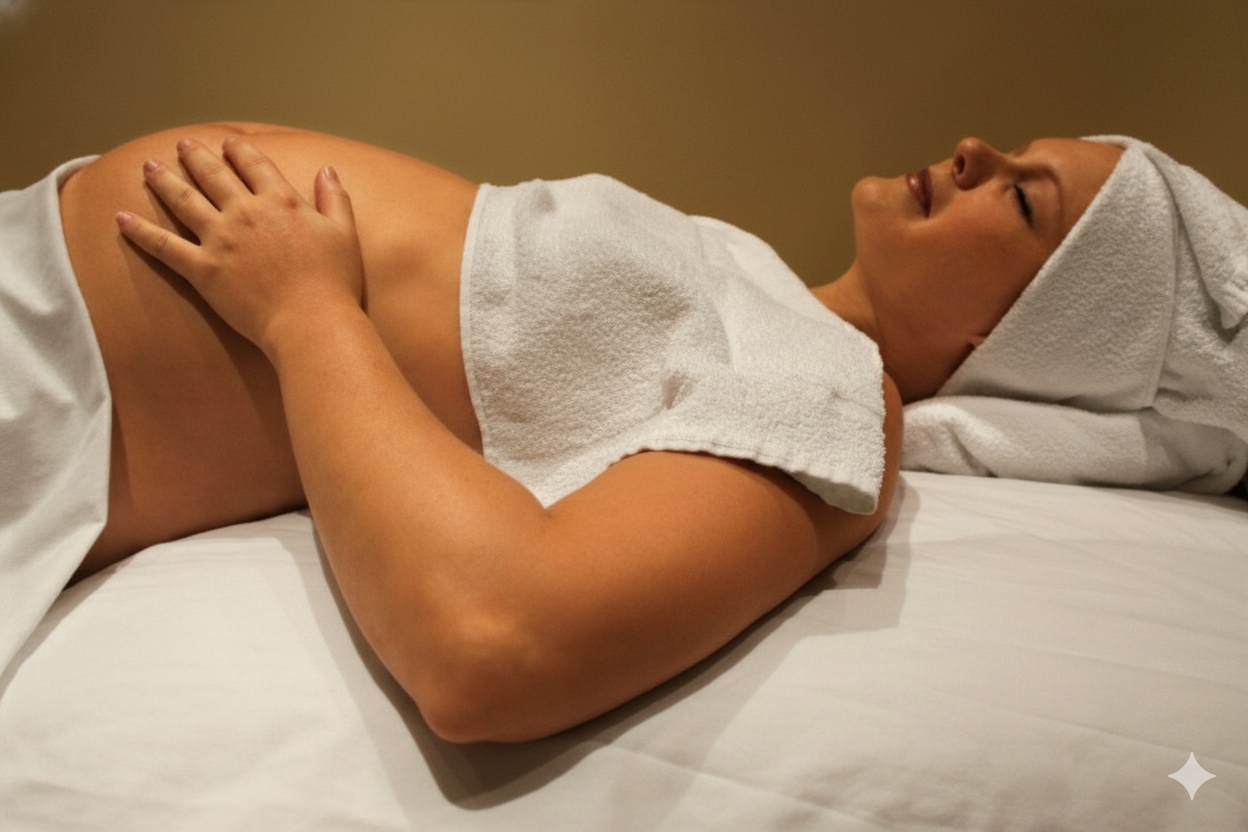 Gestante recebendo tratamento Limpeza de Pele Mamy