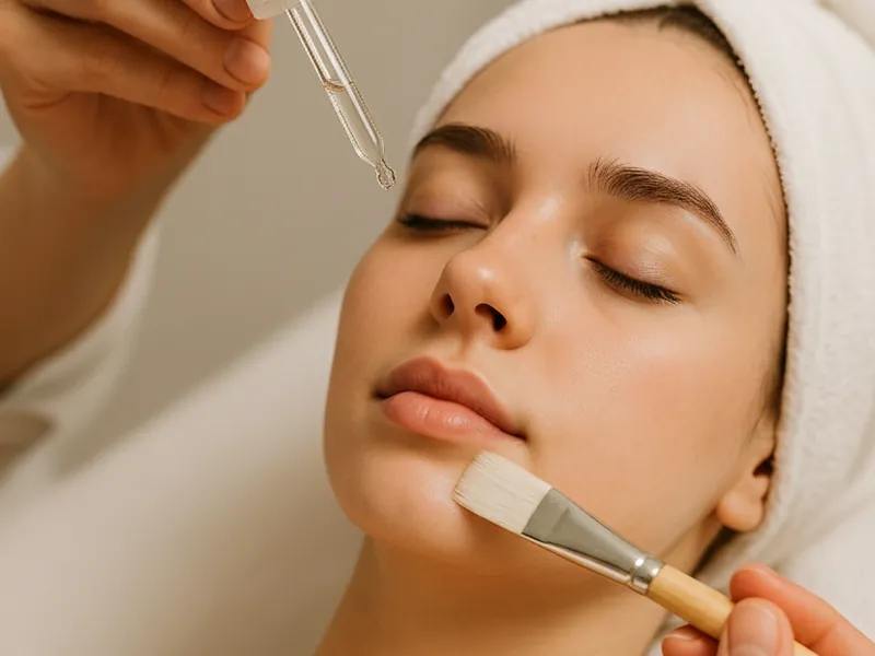 Aplicação de ativos com pincel durante o Peeling de Verão